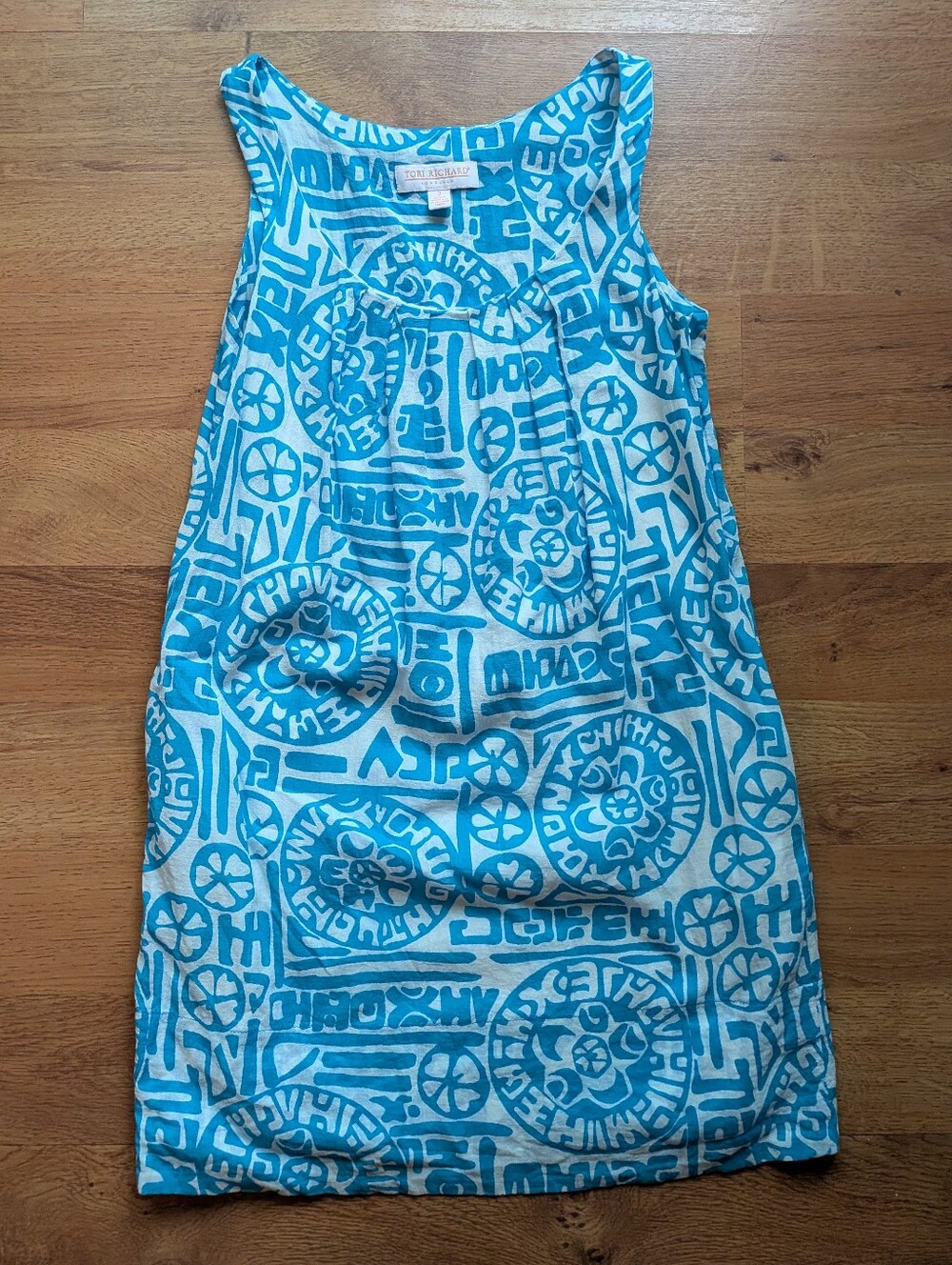 Tori Richard Blue and White Printed Mini Dress